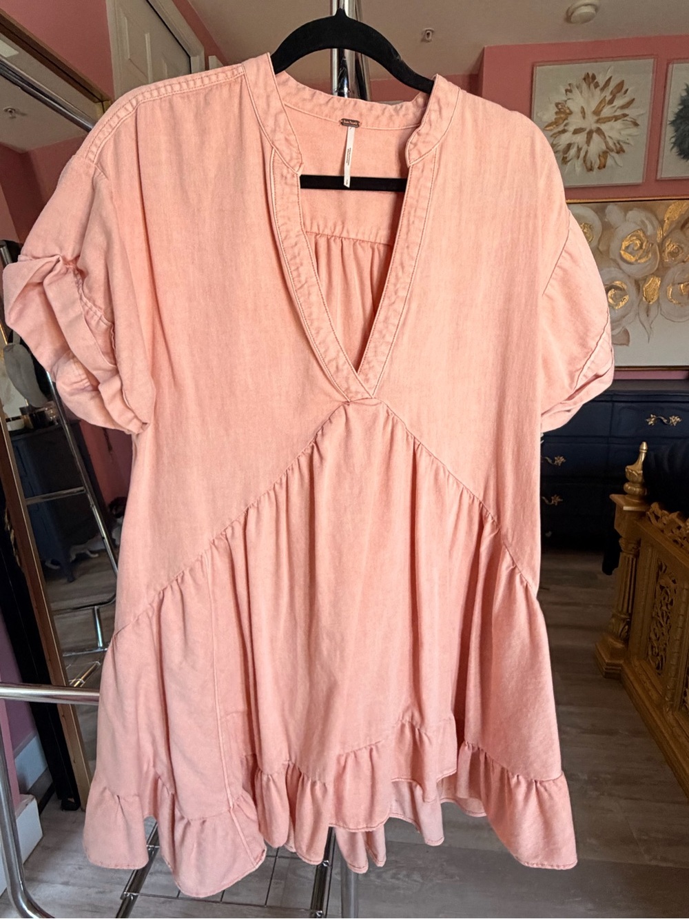 Free People Blush Pink V-Neck Ruffle Tunic